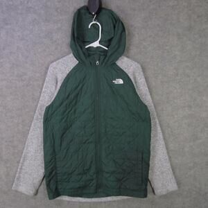The North Face Jacket Boys XL 18/20 Green Gray Hooded Quilted Hybrid Full Zip